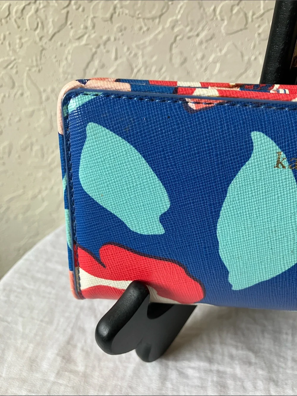 kate spade: Blue Floral Bifold Wallet: Storybook- Red & Mint Accents- Flaws